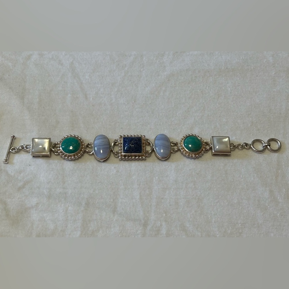 Whitney Kelly 925 silver bracelet with lapis lazuli, lace agate, turquoise, MOP